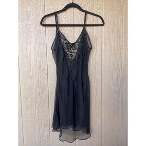 VINTAGE by FREDERICK’S of HOLLYWOOD BLACK Chiffon LACE Négligée NIGHTGOWN M￼